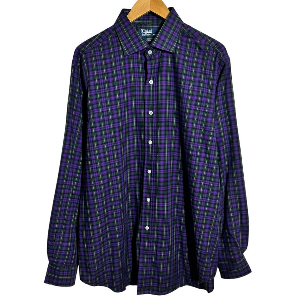 Polo Ralph Lauren Regent Classic Fit Button Up Shirt Adult XL Purple Plaid Prep